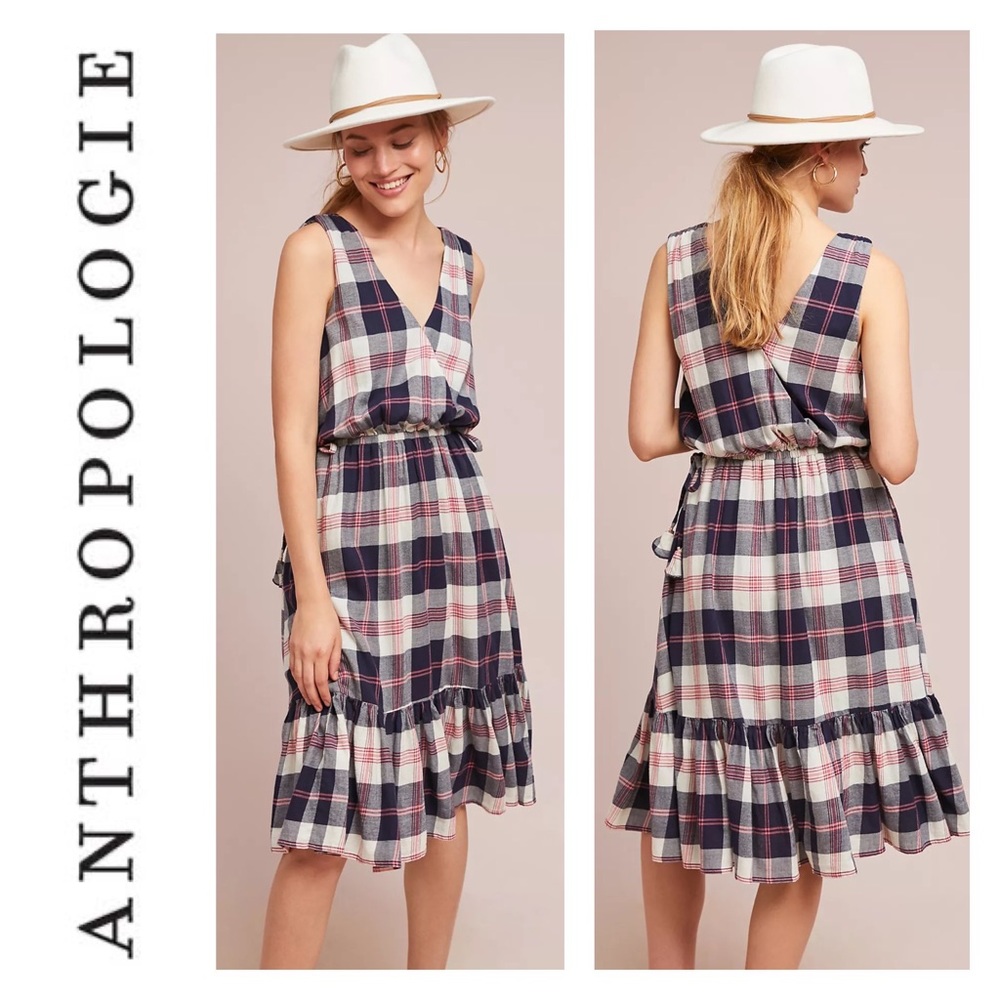 ANTHROPOLOGIE Isabella Sinclair Dickens Plaid CottageCore Dress M